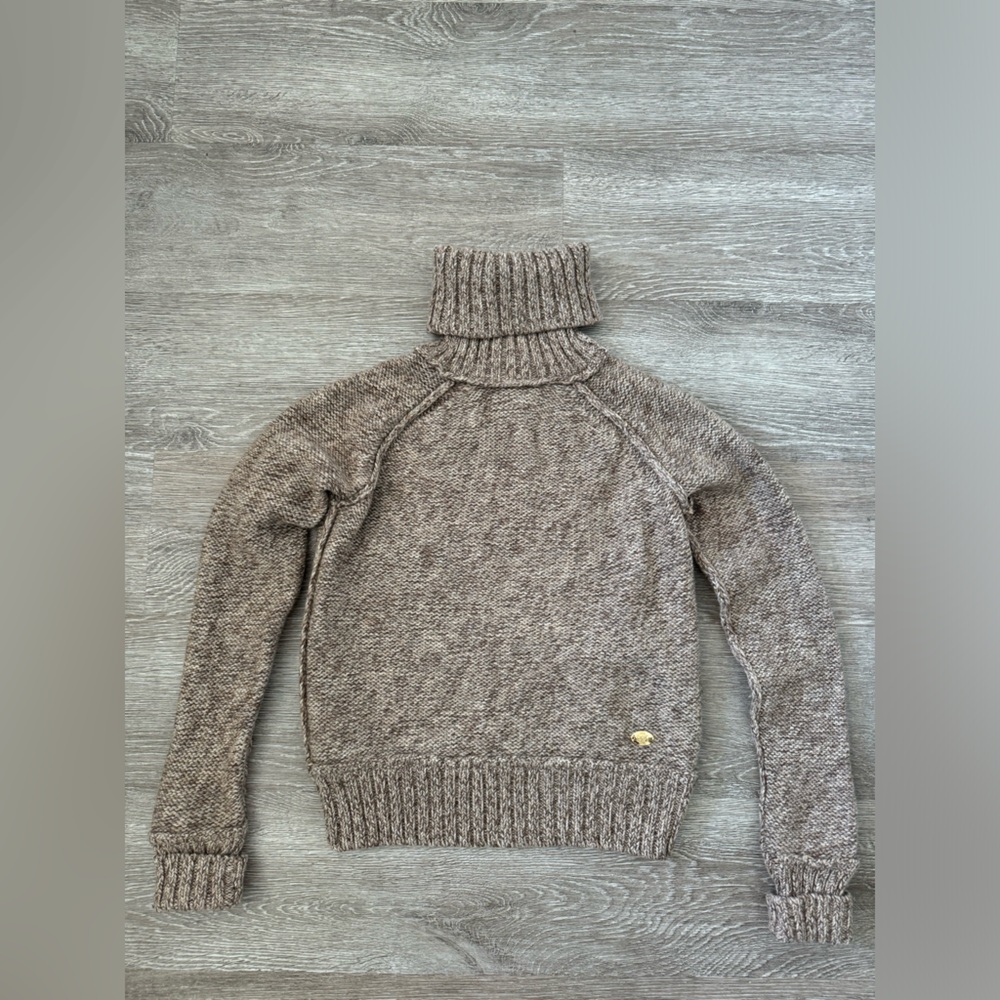 Tory Burch EUC 100% Wool Knit Turtleneck Roll Neck Sweater Size S Beige Brown - Picture 4 of 10